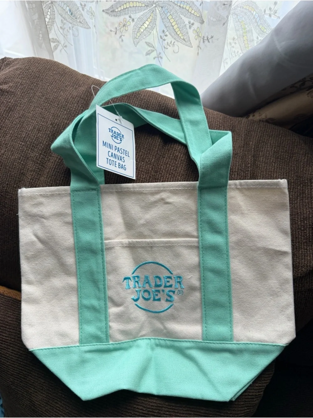 Mini Trader JoeS Pastel Canvas Tote Bag - Mint/White